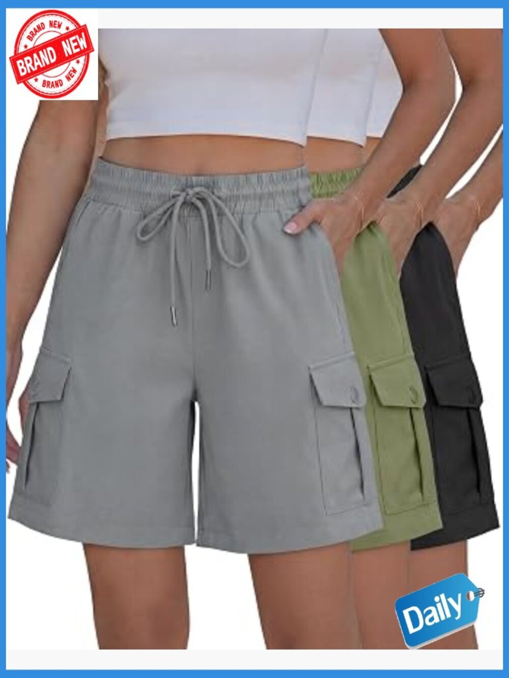 3 Pack Hiking Cargo Shorts for Women 7 Inseam Lightweight Athletic Bermuda High
